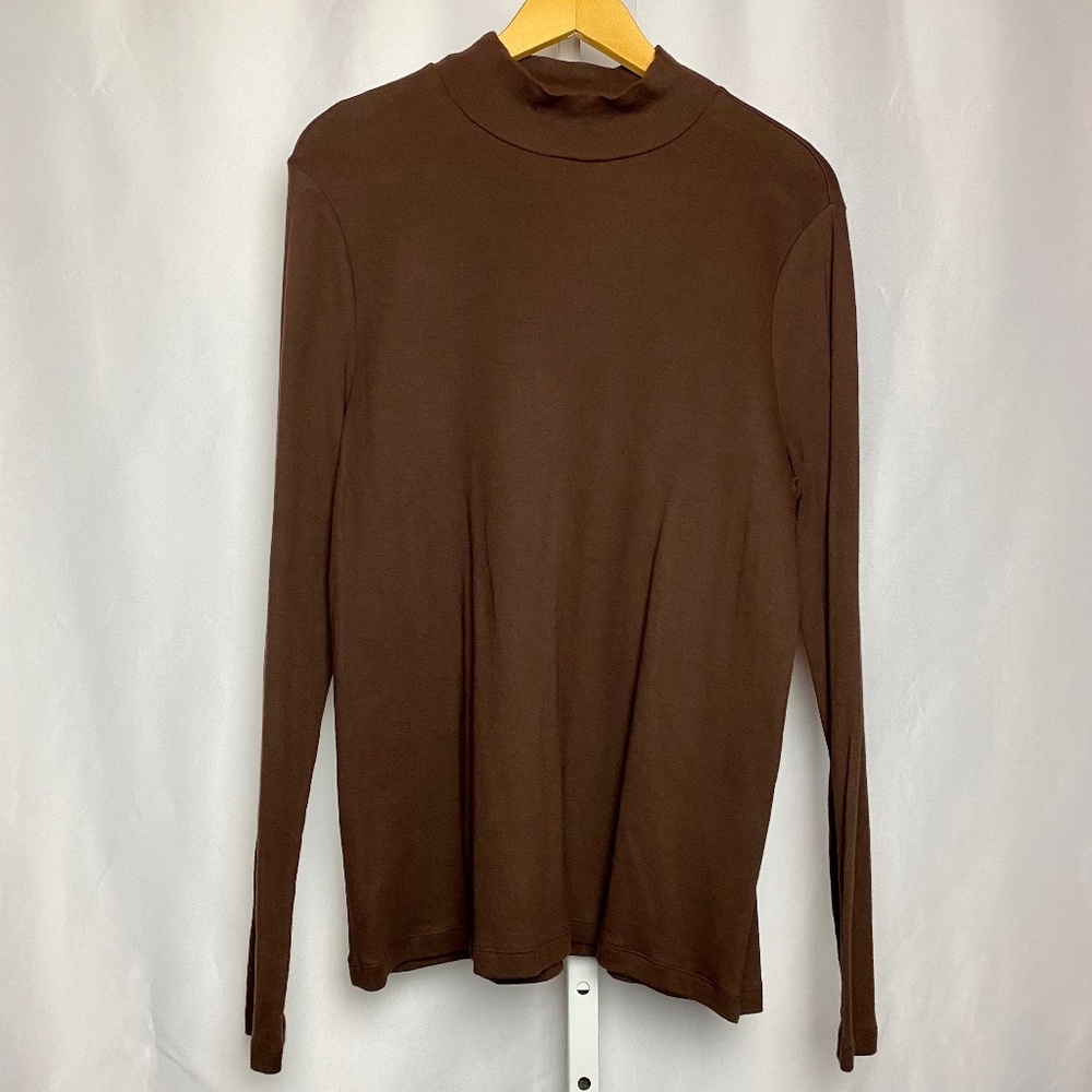 💙5/$15 White Stag Womenʻs Plus Size Brown Long Sleeve Mock Turtleneck Top XXL